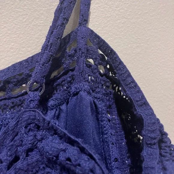 New Boho Navy Blue Floral Lace Cold Shoulder Dress Spring Summer Cute Vacation - Picture 7 of 12